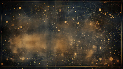 Wall Mural - celestial map with golden lines and circles on dark background. cosmic chart depicting constellation