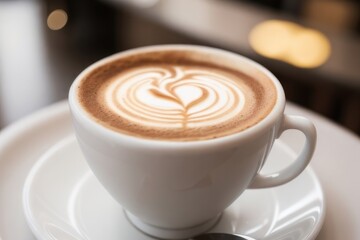 Wall Mural - Cappuccino on a wooden table in a coffee shop