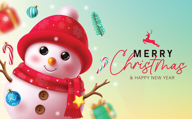 Wall Mural - christmas snowman character vector design. merry christmas greeting text with cute snowman character