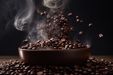 Wall Mural - Coffee beans roasted with smoke over a black background