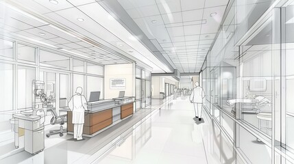 Canvas Print - Illustrate an architect planning a modern healthcare campus, focusing on patient care, advanced medical facilities, and healing environments