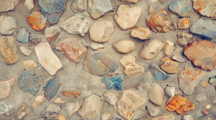 Canvas Print - Vintage beige stone background with multicolored pebbles