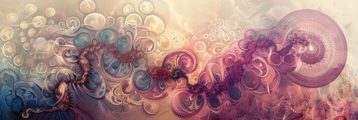 Wall Mural - Dynamic design with swirling patterns and bubbles in vibrant colors, creating a lively visual experience