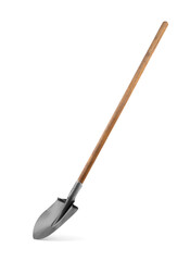 Wall Mural - Metal shovel with wooden handle isolated on white