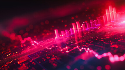 Poster - A red and black image with a lot of lines and dots. The image is abstract and has a futuristic feel to it
