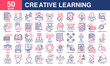 © Awicon - Creative learning icon collection set. Containing education, knowledge, learning, study, school, brainstorming, thinking icon. Simple line color vector.