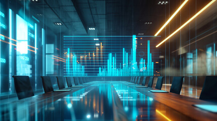 Poster - business data statistics virtual display over the table in modern office, business data analysis growth