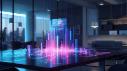Poster - business data statistics virtual display over the table in modern office, business data analysis growth