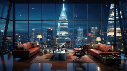 Canvas Print - A panoramic shot of a city skyline at night through a window - Generative AI  