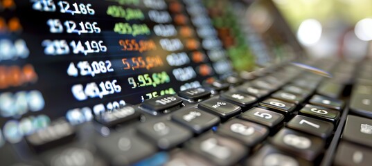 Aufkleber - Finance data banknote paper and keyboard. Generative AI technology.	
