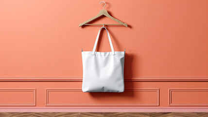 Wall Mural - Blank tote bag mockup isolated on peach wall