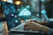© Staaarscream - A person typing on their laptop with cloud computing icons. Technology architecture. Futuristic. AI Technology. Virtual storage. Cloud. Generative AI