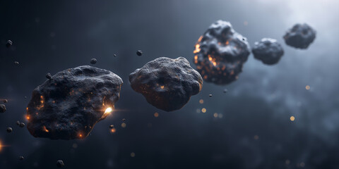 Aufkleber - Asteroid field is flying in outer space with smoke and fire