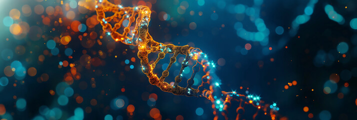 Aufkleber - Orange dna double helix rotating in medical abstract background