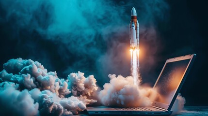 Aufkleber - Rocket Launching From Laptop.