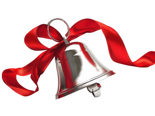 Wall Mural - a single silver bell with a red ribbon on transparent background