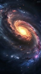 Wall Mural - Spiral galaxy with glowing core amidst stars, deep space view. Astronomy and cosmos concept