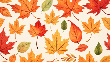 Wall Mural - Autumn Leaves Background with Watercolor Effect