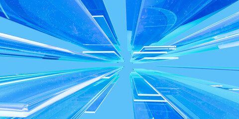 Fototapete - Blue Glass abstract  background  .Digital futurist cyber space design, cyberpunk technology, Virtual reality, science fiction matrix, science light circle wallpaper, vector template