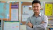© gn8 - Central Asian Male School Teacher, Confident and Professional, Educational Environment, Classroom Background, Teacher Appreciation, Diverse Education