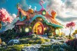 © Виталий Сова - Charming and colorful futuristic cottage in cartoon style in a magical city in 3D render cartoon style, generated by ai