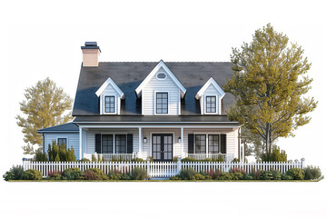 a classic cape cod-style house with dormer windows and a charming front porch, surrounded by a white