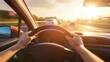 © andyaziz6 - Sunset Drive: Steering Wheel, Highway, and Golden Hour Commute