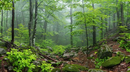 Wall Mural - green forest in the morning