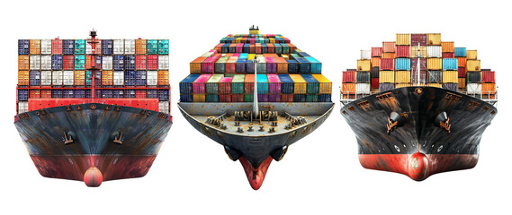 large container ships loaded with cargo isolated on transparent background