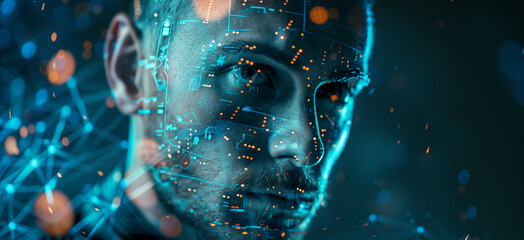 Poster - human integrated with futuristic artificial intelligence technology