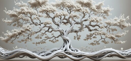 Aufkleber - Digital art piece that appears to be 3D rendering tree branch le