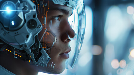 Poster - human integrated with futuristic artificial intelligence technology