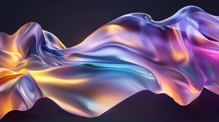 Wall Mural - Abstract iridescent fluid wave on black background.