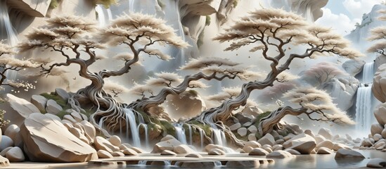 Aufkleber - 3D rendering wall beautiful landscape design is made light-color