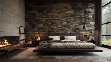 Wall Mural - bedroom interior stone wall