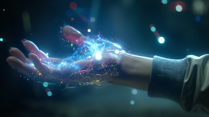 Poster - hand integrated with modern futuristic artificial intelligence technology
