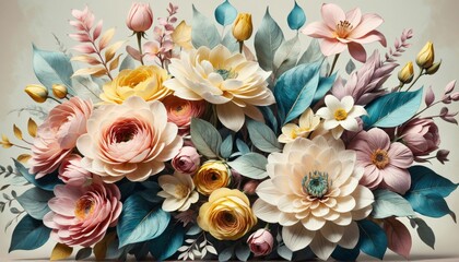 Aufkleber - Close-up floral arrangement is made up various types flowers lea
