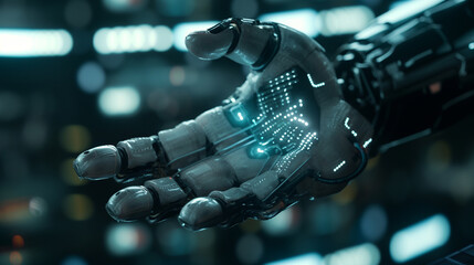 Poster - hand integrated with modern futuristic artificial intelligence technology