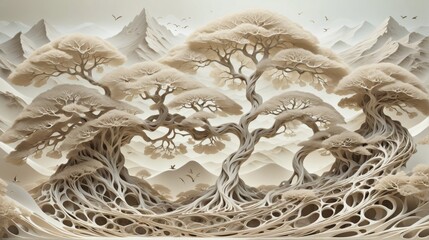 Aufkleber - Digital art piece that appears to be landscape mountain range be