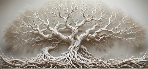 Aufkleber - Digital art piece that appears to be 3D rendering tree white bra