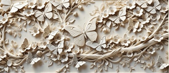 Aufkleber - Close-up wall decoration made white plaster background is light