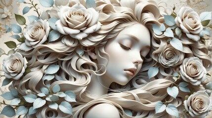Aufkleber - Digital art piece that appears to be portrait woman  face profil