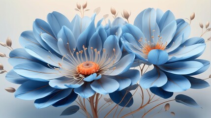 Aufkleber - Digital illustration two large blue flowers orange centers are a