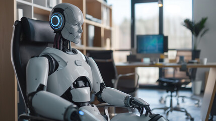Poster - robot sitting in modern office 