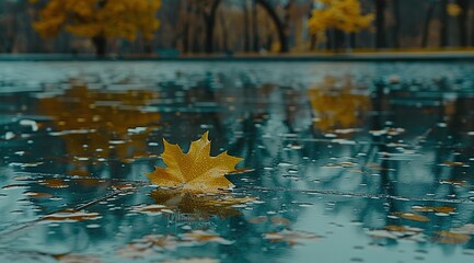 Poster - autumn leaves in water