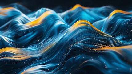 Poster - Abstract Blue and Gold Wavy Background.