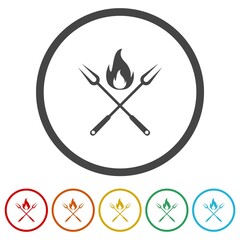 Poster -  BBQ icon . Set icons in color circle buttons