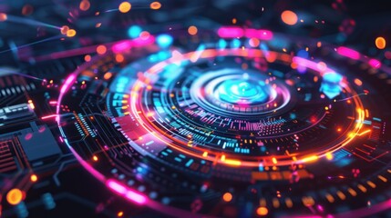 Poster - Technology digital circle style time travel high tech cyber machine Background wallpaper AI generated image