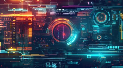 Poster - Technology digital control high tech elements panel display interface background wallpaper AI generated image