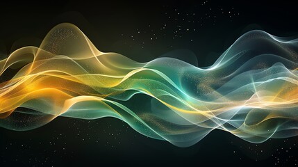 Wall Mural - Abstract Green and Gold Waves.